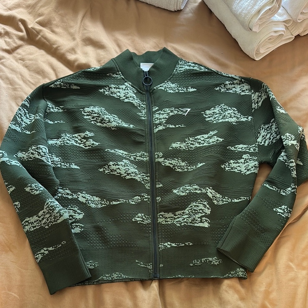 Gymshark Green Camouflage Zip-Up Jacket